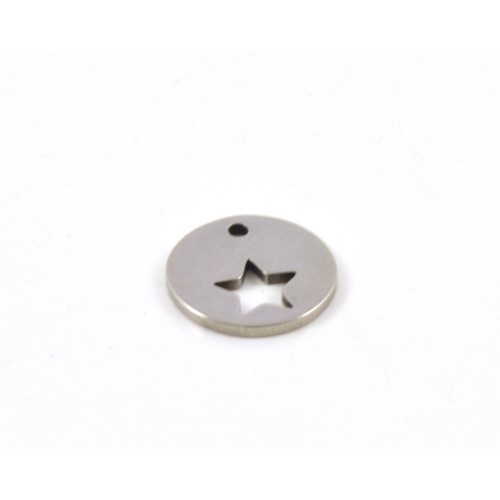 STAINLESS STEEL ROUND CHARM 12MM WITH STAR 
